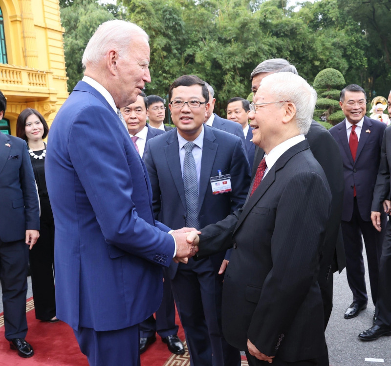 Tổng Bí thư Nguyễn Phú Trọng và Tổng thống Mỹ Joe Biden. Ảnh TTXVN.