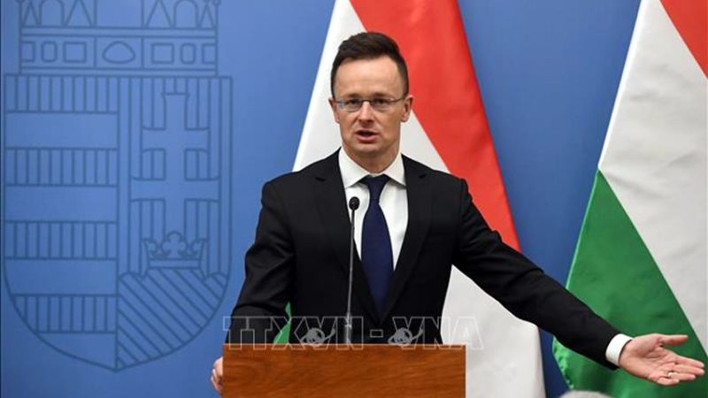 Ngoại trưởng Hungary Peter Szijjarto tại một cuộc họp báo ở Budapest - Ảnh: AFP/TTXVN