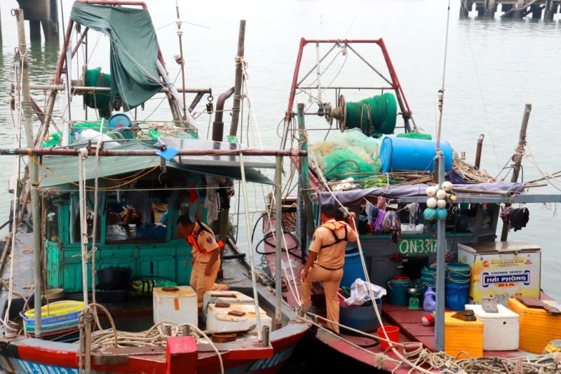 Lực lượng chức năng đưa 2 tàu vi phạm về bờ xử lý theo quy định.