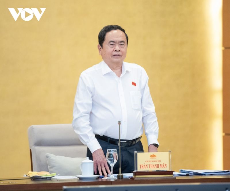 Chủ tịch Quốc hội Trần Thanh Mẫn phát biểu tại cuộc họp.