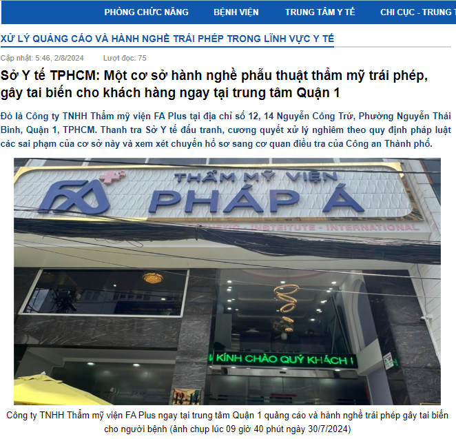 Phát hiện cơ sở thẩm mỹ ‘chui’, gây tai biến cho khách hàng