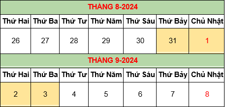 Lịch nghỉ lễ 2/9 năm 2024 của người lao động.