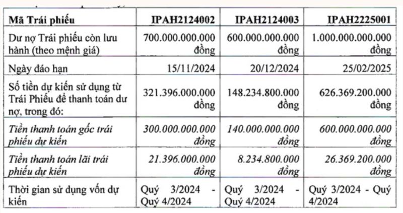 Đầu tư I.P.A huy động vốn để trả nợ 3 trái phiếu đáo hạn tháng 11/2024, 12/2024 và 2/2025