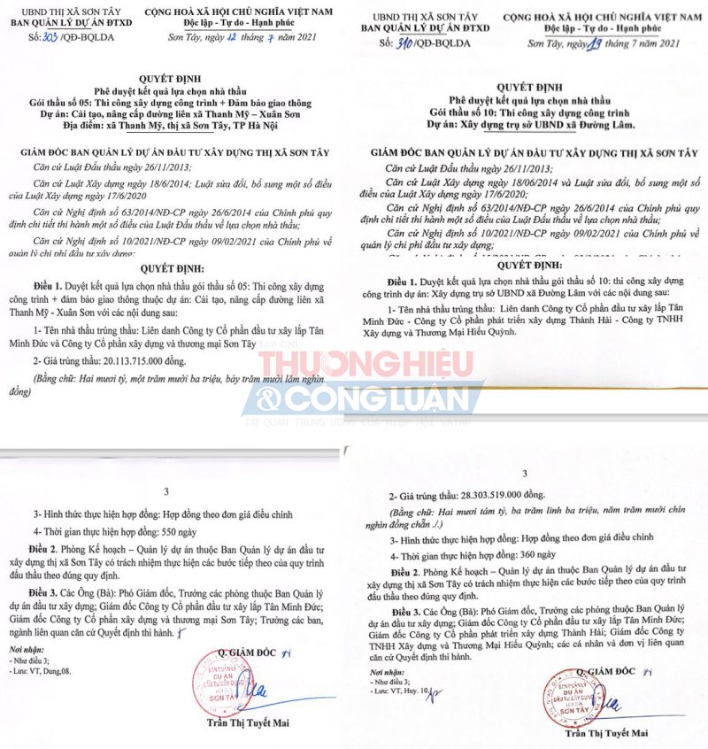 Quyết định phê duyệt Gói thầu số 05: Thi công xây dựng công trình + đảm bảo giao thông và Gói thầu số 10: Thi công xây dựng công trình với tỷ lệ tiết kiệm 0,2% so với giá gói thầu.