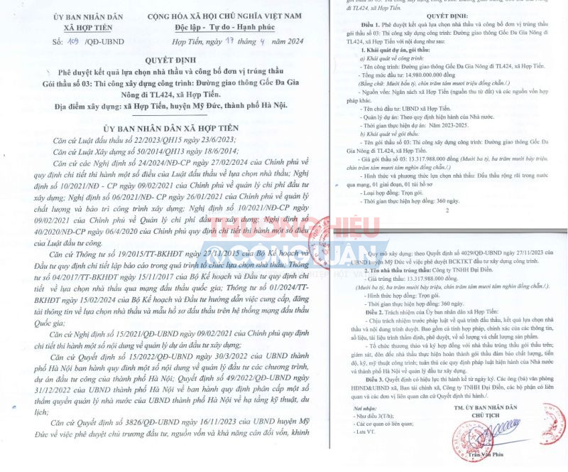 Một trong số 2 dự án mà Công ty Đại Điền được ông Trần Văn Phiu, Chủ tịch UBND xã Hợp Tiến