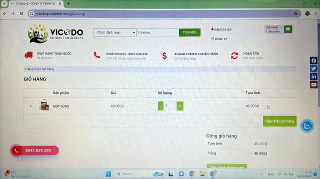 Website https://vicodoquangbinh.com có chức năng đặt hàng trực tuyến.