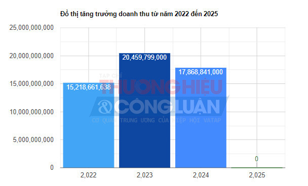 Đồ thị tăng trưởng doanh thu Công ty Xây dựng V.P.T từ năm 2022 - 2025