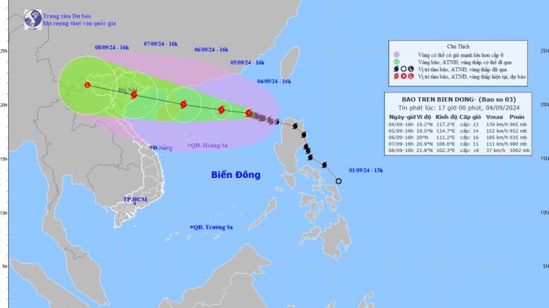 Vị trí và đường đi của bão số 3