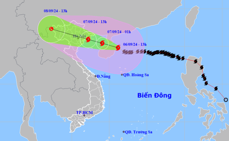 Hướng đi của bão Yagi.