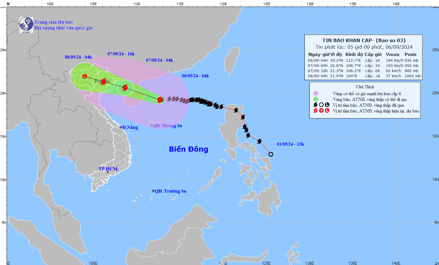 Siêu bão số 3 giật cấp 16, cách Quảng Ninh 620 km