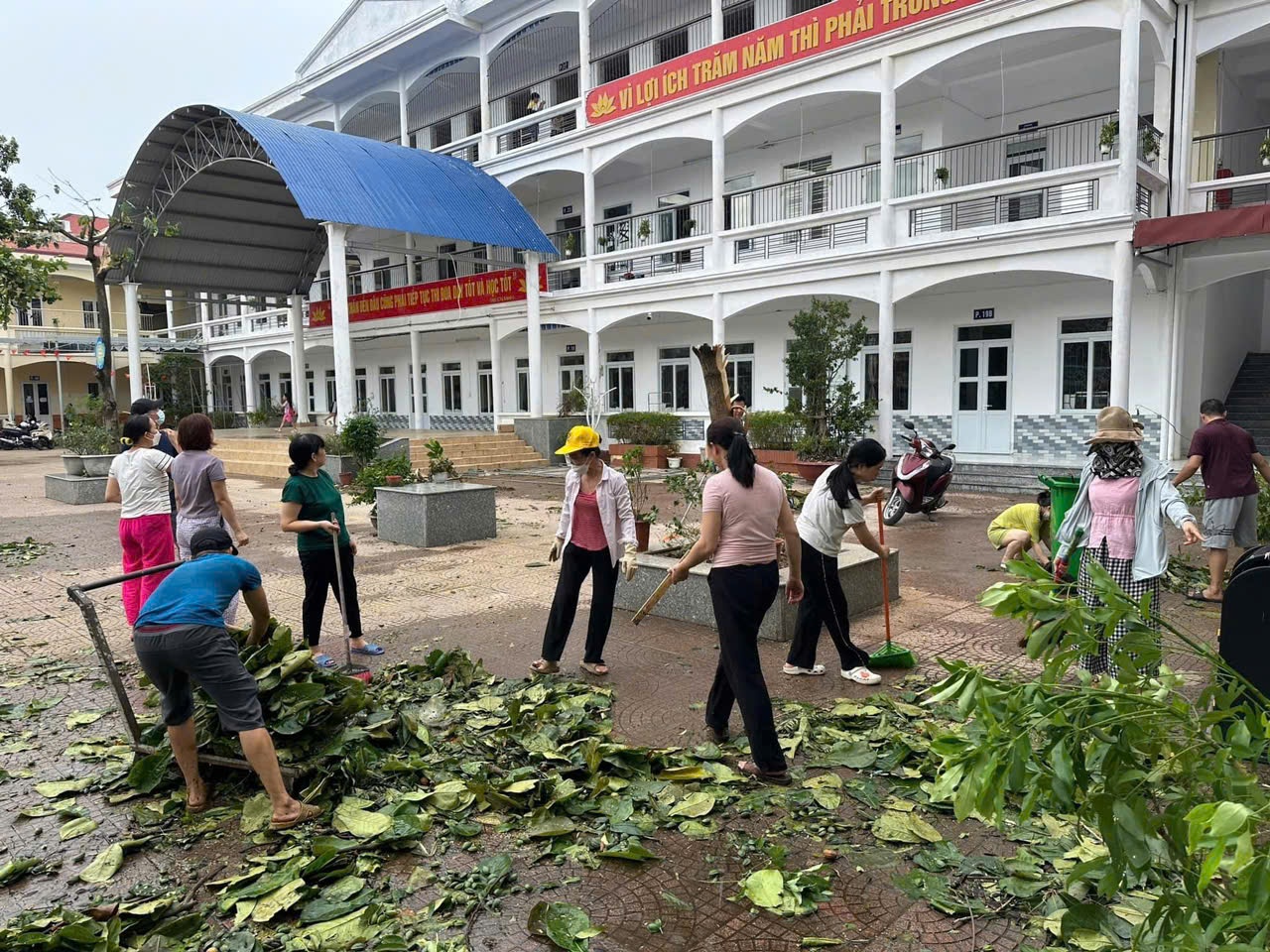 Trường tiểu học Cát Bi khắc phục hậu quả sau bão số 3