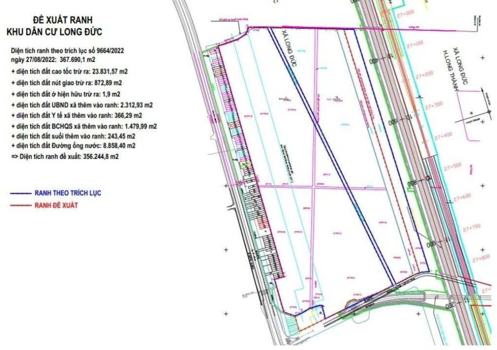 Bản vẽ khu đất đấu giá hơn 36 hécta tại xã Long Đức, huyện Long Thành.