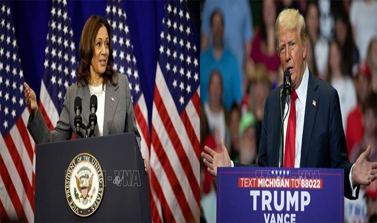 Bầu cử tổng thống Mỹ 2024 đang hướng đến cuộc đối đầu Trump - Harris. Ảnh: TTXVN