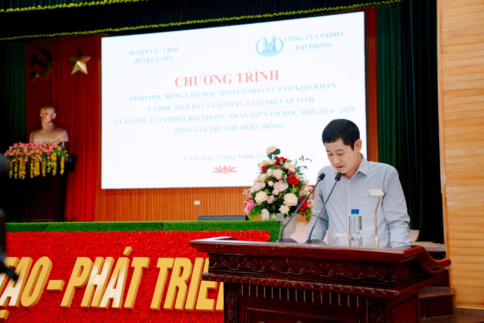 Ông Trần Quang Đại - Chủ tịch HĐQT, Giám đốc Công ty Cổ phần Xây dựng hạ tầng Đại Phong phát biểu tại Chương trình. Ảnh: Vân Anh