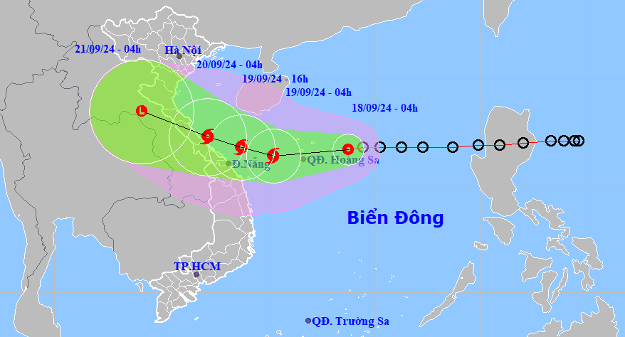 Hướng đi của bão. Ảnh Trung tâm Dự báo khí tượng Thủy văn.