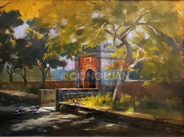 Tác phẩm: Đình làng Hải Châu; kích thước: 60 x 80 (cm), chất liệu Acrylic-Tác giả: Đoàn Minh Thuần