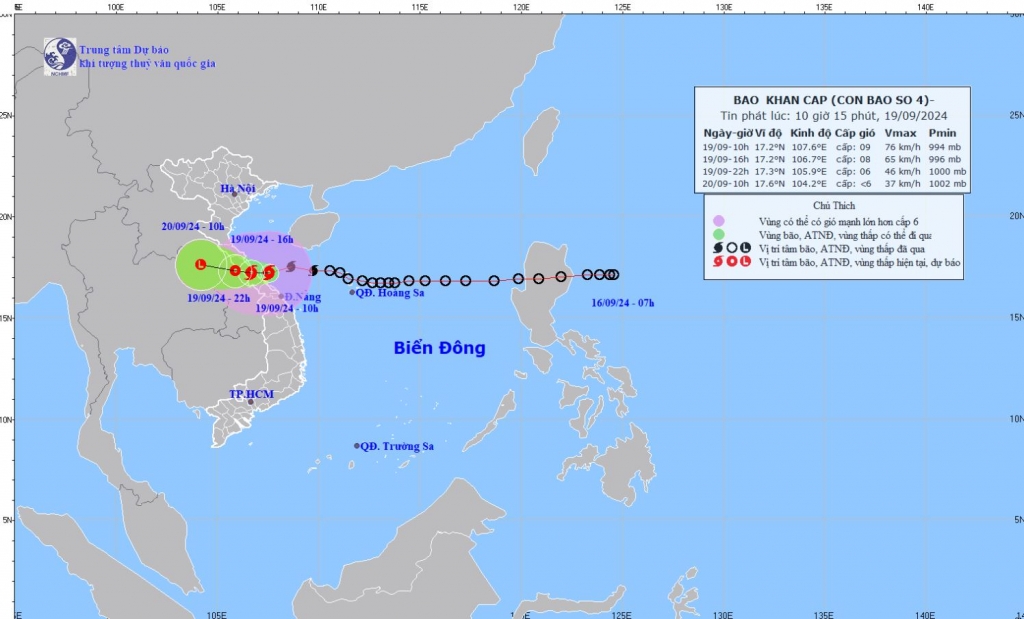 Bão số 4 đổ bộ vào các tỉnh miền Trung chiều 19/9.