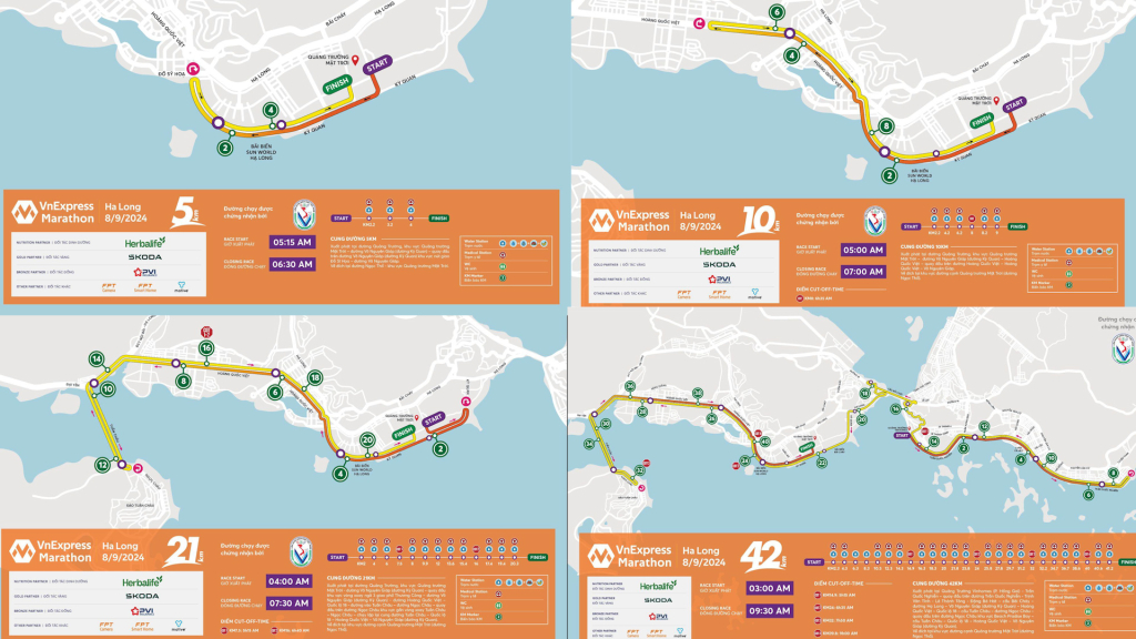 Bản đồ các cự ly 5km, 10km, 21km và 42km của giải chạy.