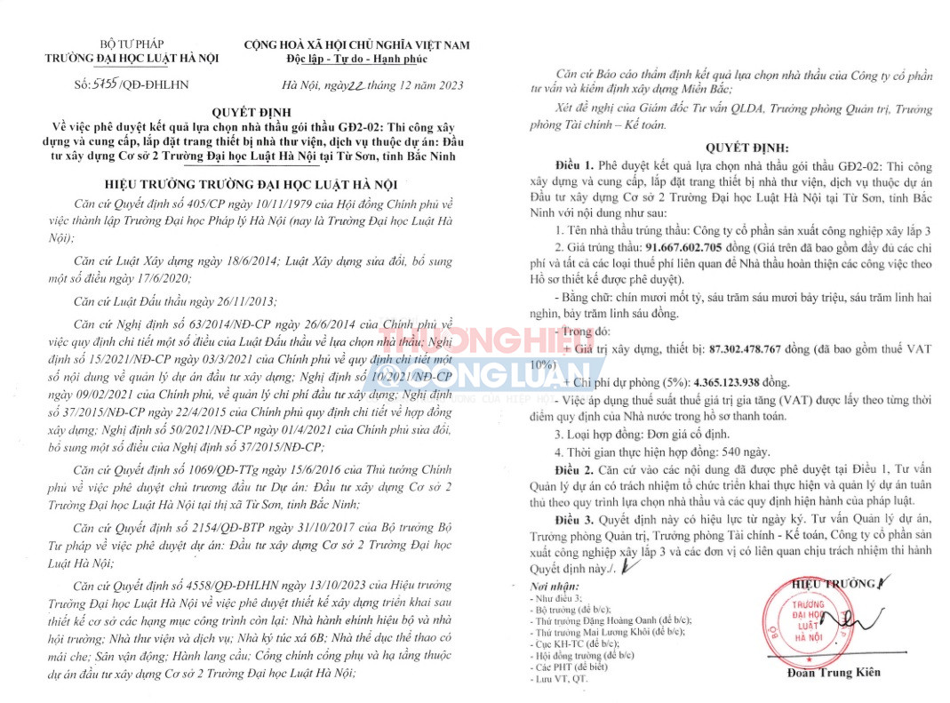 ói thầu GĐ2-02: Thi công xây dựng và cung cấp, lắp đặt trang thiết bị nhà thư viện, dịch vụ thuộc dự án: Đầu tư xây dựng Cơ sở 2 Trường Đại học Luật Hà Nội với tỷ lệ tiết kiệm chỉ 0,003%