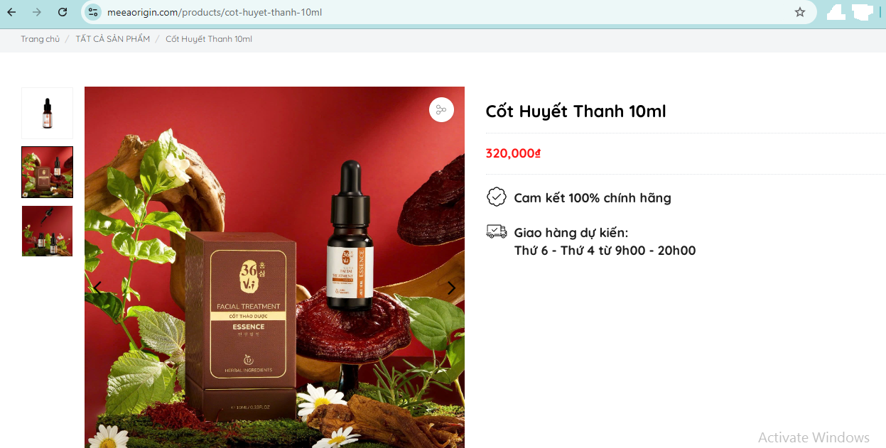 Sản phẩm “Cốt Huyết Thanh 10ml” cũng được website này quảng cáo có tác dụng như thuốc chữa bệnh