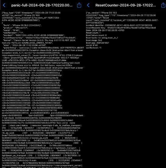 Lỗi ResetCounter và panic-full trên iPhone 16