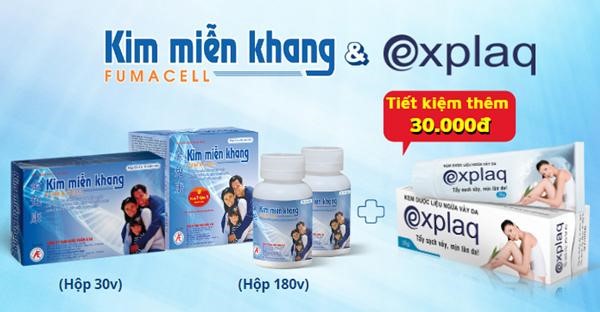 Bộ đ&ocirc;i trong uống ngo&agrave;i b&ocirc;i Kim Miễn Khang v&agrave; Explaq t&aacute;c dụng tốt tr&ecirc;n bệnh vảy nến thể khớp