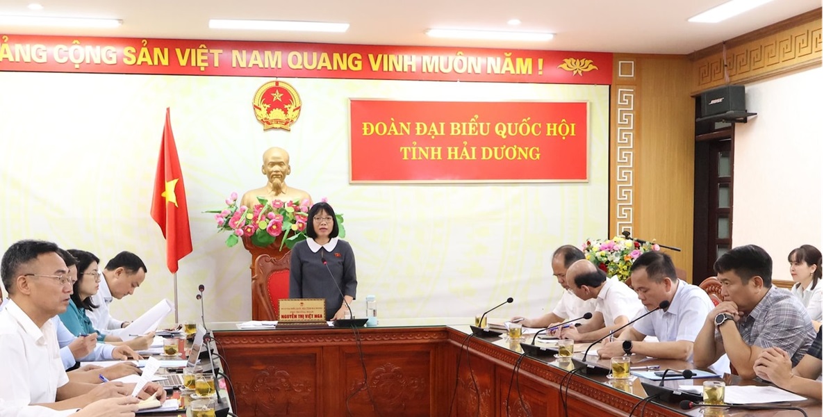 Phó Trưởng đoàn chuyên trách Đoàn Đại biểu Quốc hội tỉnh Nguyễn Thị Việt Nga tiếp nhận các ý kiến của đại diện doanh tại buổi làm việc.