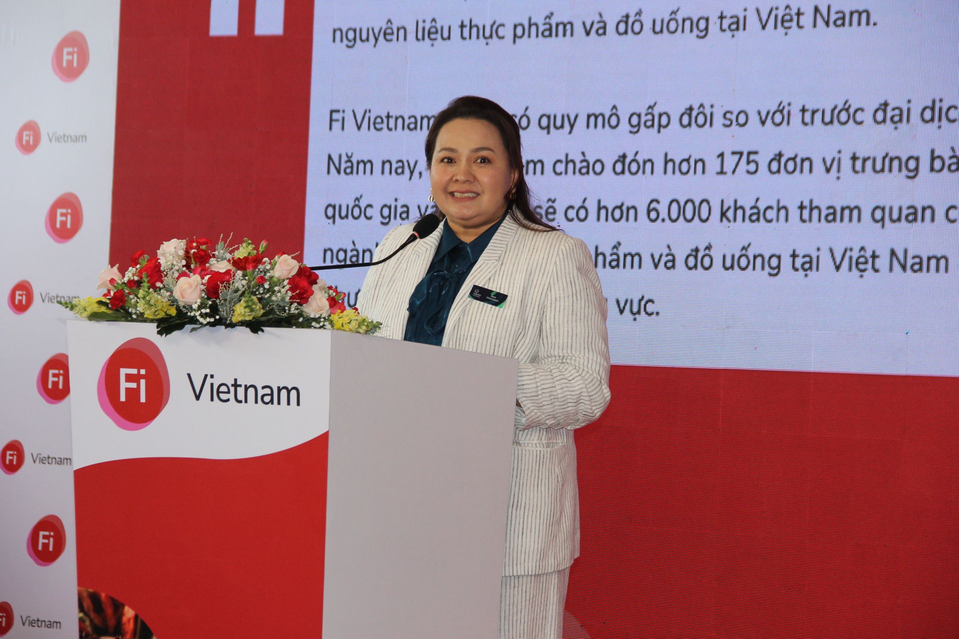 Ms. Rose, Đại diện Informa Markets – Ban tổ chức triển lãm Fi Vietnam và chuỗi triển lãm Fi Global phát biểu chào mừng lễ khai mạc