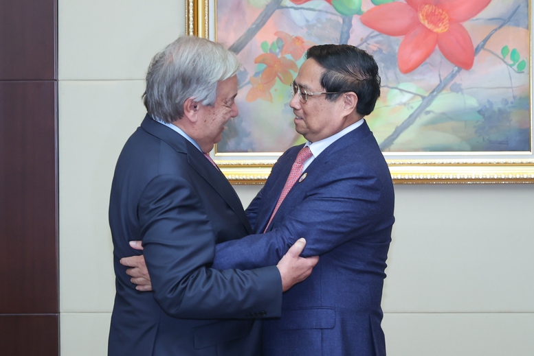 Thủ tướng Phạm Minh Chính gặp Tổng Thư ký Liên Hợp Quốc António Guterres - Ảnh: VGP/Nhật Bắc