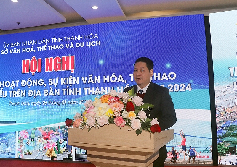 Ông Phạm Nguyên Hồng, Giám đốc Sở Văn hóa, Thể thao và Du lịch phát biểu tại hội nghị.