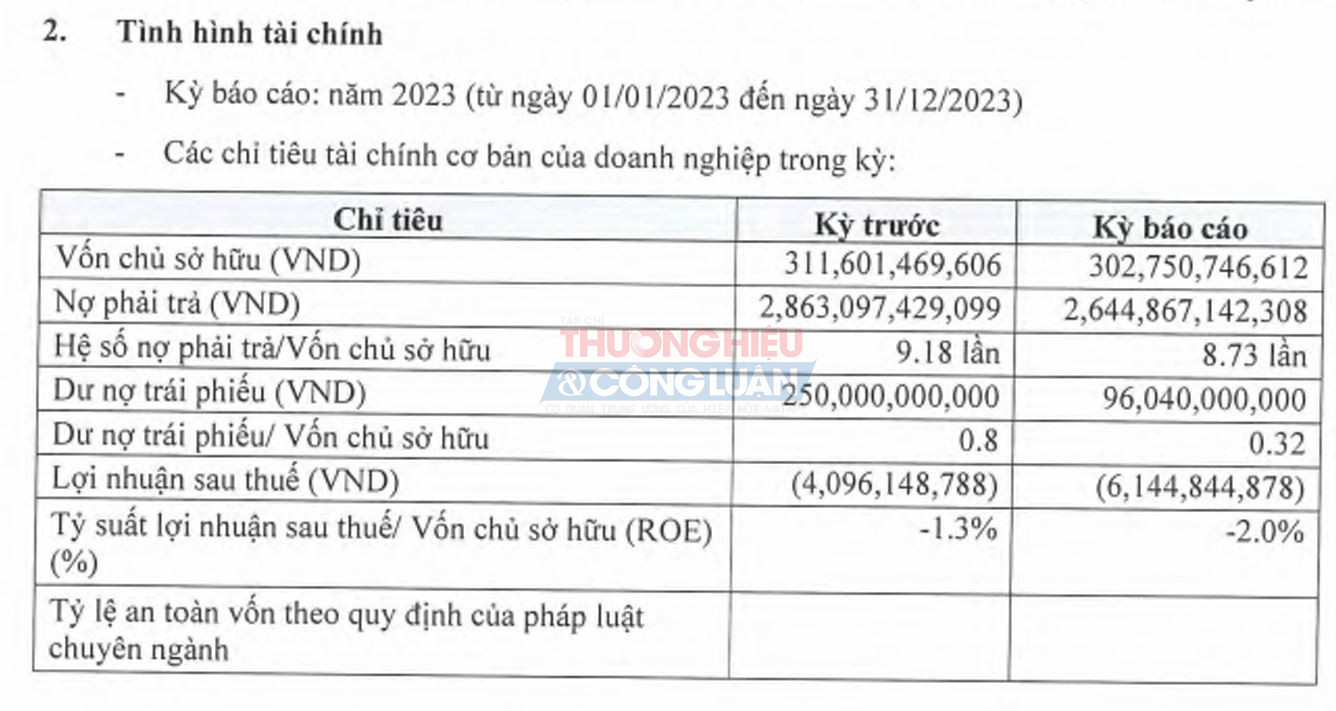 Báo cáo tình hình tài chính năm 2023 của Công ty cổ phần Đầu tư Xây dựng Thế Sơn (TSCC)