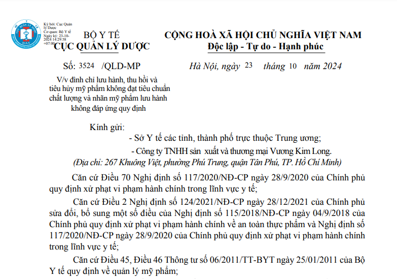 Thông báo của Cục Quản lý Dược