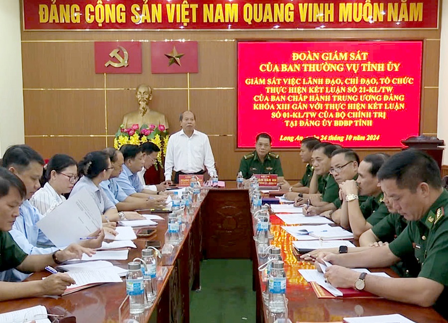 Đồng chí Hoàng Đình Cán - Ủy viên Ban Thường vụ Tỉnh ủy, Trưởng ban Tuyên giáo Tỉnh ủy Long An kết luận tại buổi giám sát