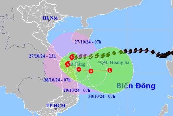 Dự báo vị trí và đường đi của bão số 6 (bão TRAMI). Ảnh NCHMF