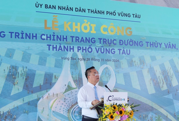 Ông Hoàng Vũ Thành, Chủ tịch UBND thành phố Vũng Tàu phát biểu tại Lễ khởi công.