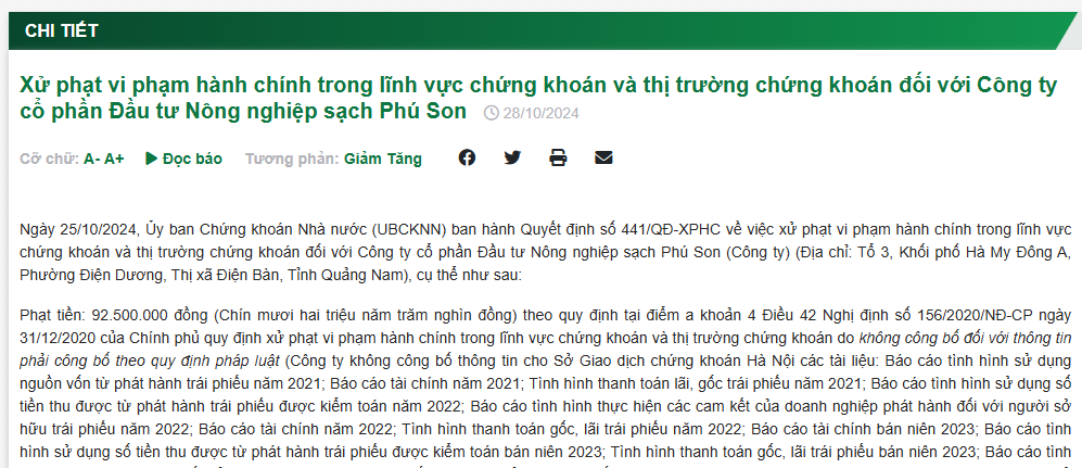 Thông báo xử phạt của Ủy ban Chứng khoán Nhà nước