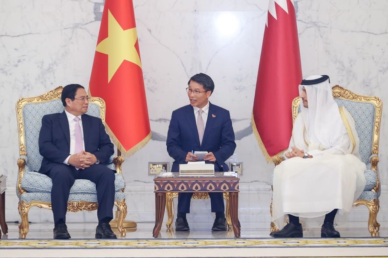 Thủ tướng Phạm Minh Chính hội đàm với Thủ tướng Qatar - Ảnh: VGP