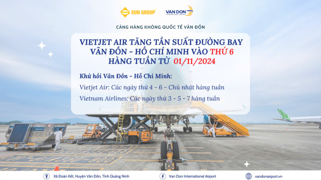 Tăng chuyến bay từ Vân Đồn đi TP Hồ Chí Minh.