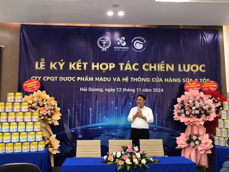 Ông Bùi Ngọc Thưởng, Giám đốc Hadu Pharma phát biểu tại lễ ký kết hợp tác chiến lược