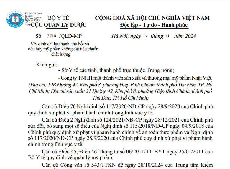 Thông báo của Cục Quản lý Dược