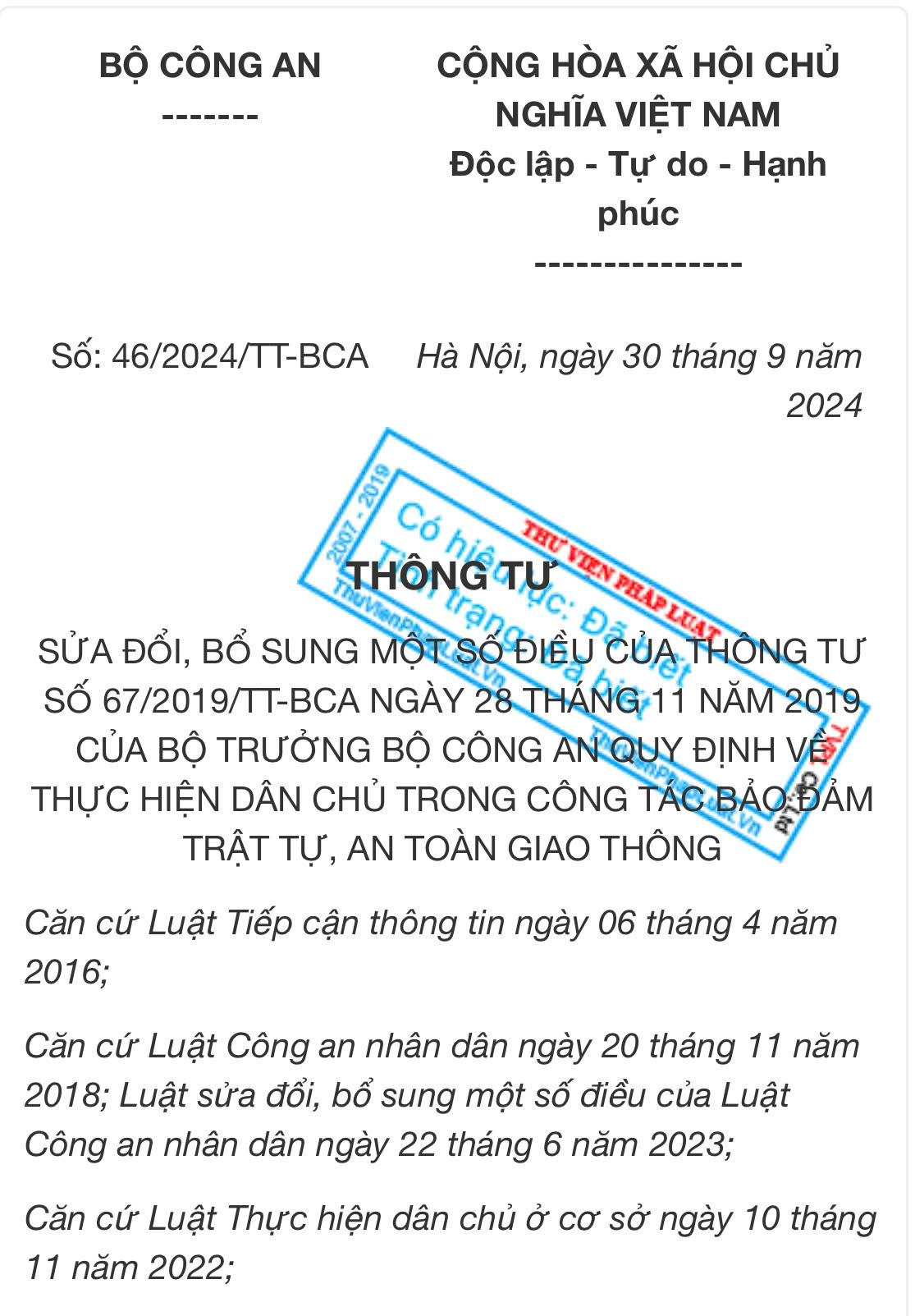 Thông tư số 46/2024/TT-BCA của Bộ Công an