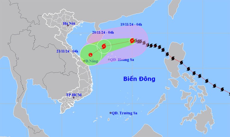 Vị trí và hướng di chuyển của bão số 9. (Nguồn: nchmf.gov.vn)