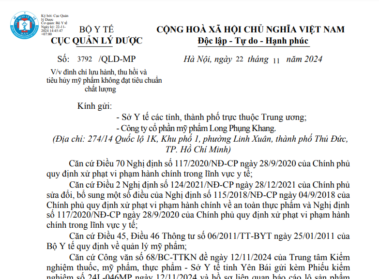 Thông báo của Cục Quản lý Dược