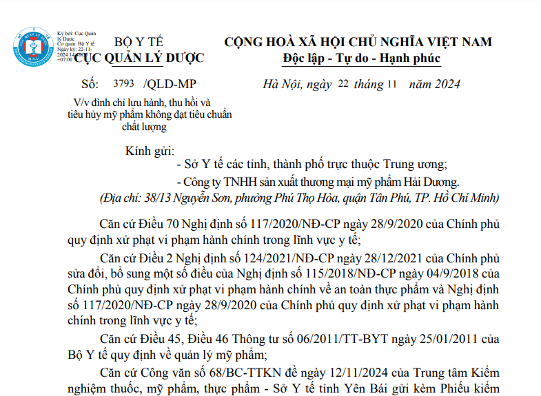 Thông báo của Cục Quản lý Dược