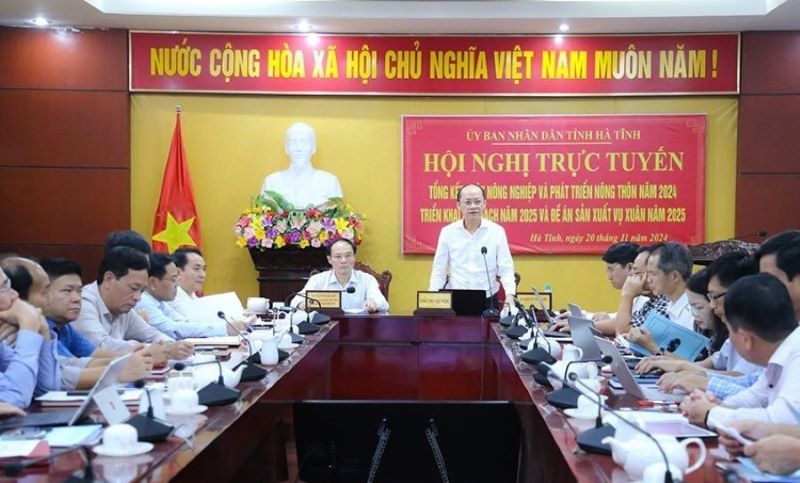 Phó Chủ tịch Thường trực UBND tỉnh Hà Tĩnh Nguyễn Hồng Lĩnh, Giám đốc Sở NN&PTNT Hà Tĩnh Nguyễn Văn Việt chủ trì hội nghị.