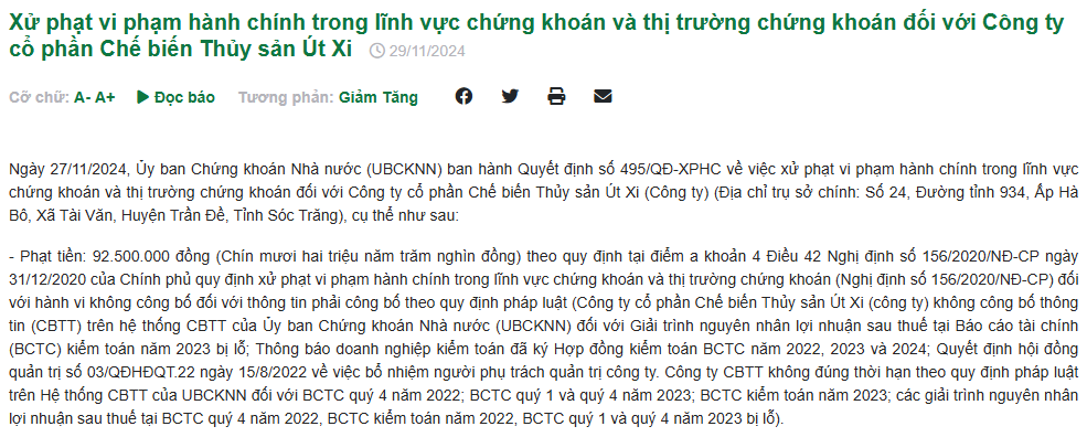 Thông báo xử phạt của Ủy ban Chứng khoán Nhà nước Thông báo xử phạt của Ủy ban Chứng khoán Nhà nước