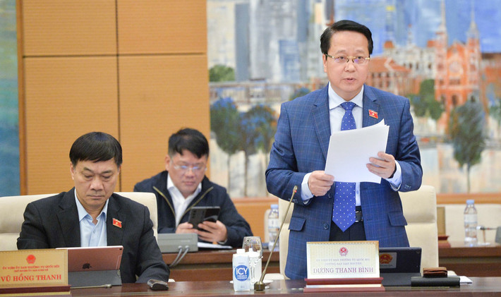 Phó Trưởng ban Dân nguyện Hoàng Thành Công trình bày báo cáo. Ảnh: Hồ Long