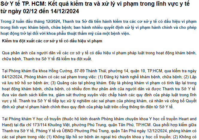 Thanh tra Sở Y tế thông tin về vụ việc