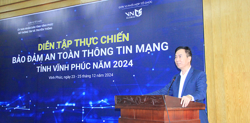 Đồng chí Hoàng Mạnh Du, Phó Giám đốc Sở Thông tin và Truyền thông phát biểu khai mạc diễn tập.