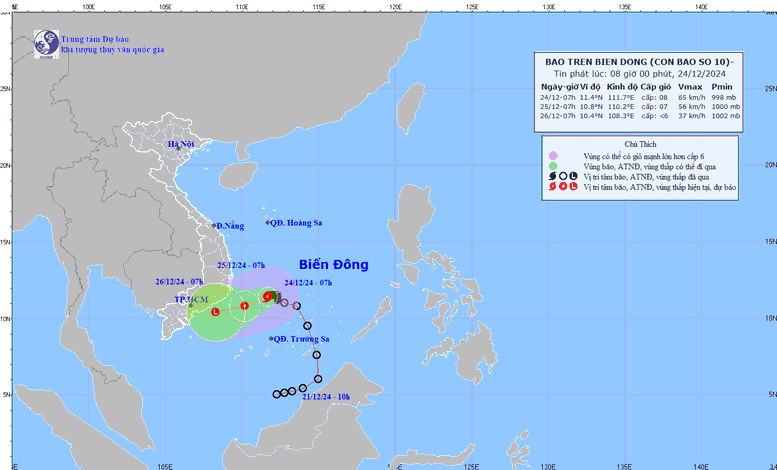 Dự báo hướng di chuyển của bão số 10 - Ảnh: Trung tâm Dự báo khí tượng thủy văn quốc gia